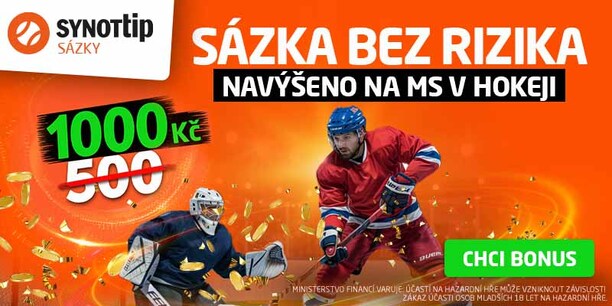 Získejte Synot Tip bonus: „sázka bez rizika“ 1 000 Kč během MS v hokeji 2025