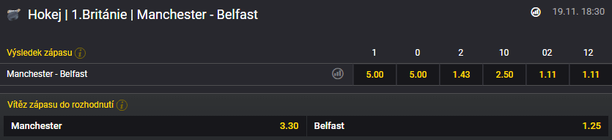Tip na hokej - EIHL Velká Británie - Manchester vs Belfast - Petr Čech