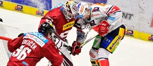 Brankář Sparty Josef Kořenář a útočník Pardubic Adam Musil v utkání hokejové extraligy 2023/2024 Brankář Sparty Josef Kořenář a útočník Pardubic Adam Musil v utkání hokejové extraligy 2023/2024