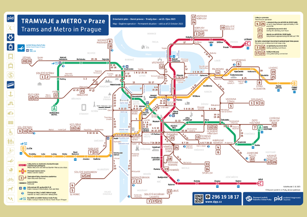 Map - Prague metro and tram stations