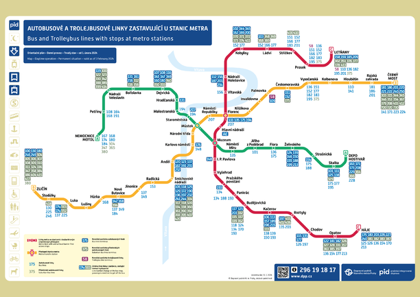 Map - Prague metro lines and bus lines