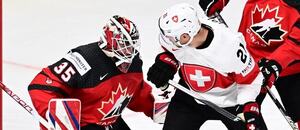 Švýcarsko vs. Kanada, MS v hokeji 2024, momentka z předešlého vzájemného duelu na MS 2023 Švýcarsko vs. Kanada, MS v hokeji 2024, momentka z předešlého vzájemného duelu na MS 2023