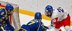 Česko vs. Švédsko, Hlinka-Gretzky Cup, fotka ze vzájemného zápasu v roce 2023 Česko vs. Švédsko, Hlinka-Gretzky Cup, fotka ze vzájemného zápasu v roce 2023