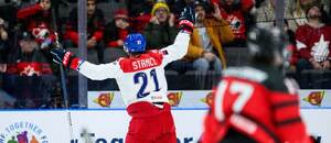 Hokej, MS juniorů, Česko vs. Kanada, Jakub Štancl se raduje po vstřelení vítězné branky ve čtvrtfinále 2024 Hokej, MS juniorů, Česko vs. Kanada, Jakub Štancl se raduje po vstřelení vítězné branky ve čtvrtfinále 2024