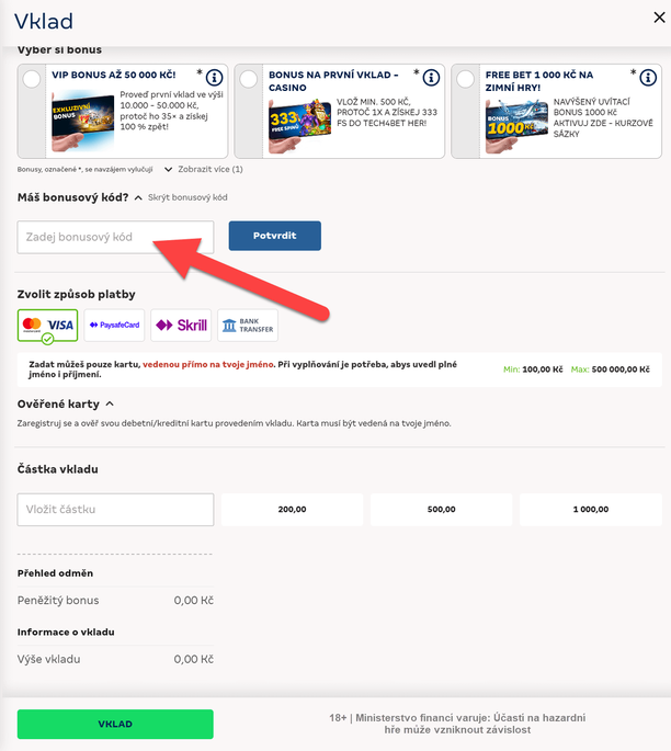 Kam zadat MerkurXtip bonusový kód