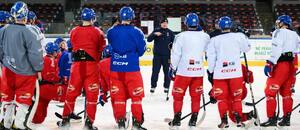 Hlavní kouč Radim Rulík s hráči na tréninku české reprezentace. Hlavní kouč Radim Rulík s hráči na tréninku české reprezentace.