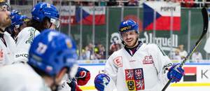 Hokej Česko, reprezentant Jakub Lauko se raduje po vstřelení gólu, fotka ze zápasu proti Finsku, Euro Hockey Tour 24/25