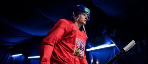 MS v hokeji, český útočník David Kämpf na středečním tréninku
