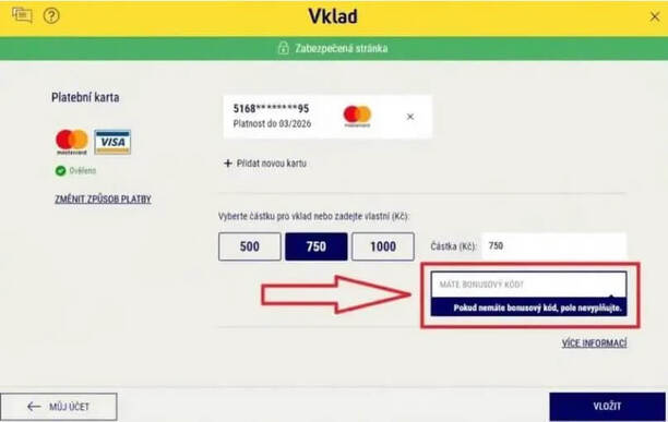 Postup vyplnění promo kódu od Sazky