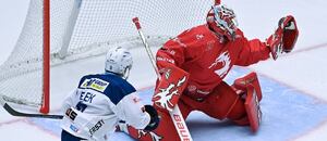Útočník Komety Brno Jakub Flek a brankář Ocelářů Třinec Ondřej Kacetl Útočník Komety Brno Jakub Flek a brankář Ocelářů Třinec Ondřej Kacetl