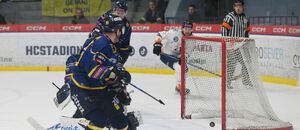 Zápas Litoměřice vs Zlín, zlínský gólman Daniel Huf inkasuje, foto z utkání v play off Maxa ligy 2025 Zápas Litoměřice vs Zlín, zlínský gólman Daniel Huf inkasuje, foto z utkání v play off Maxa ligy 2025
