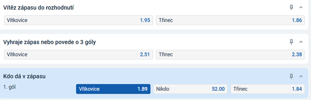 Tip na výsledek zápasu: Vítkovice první gól