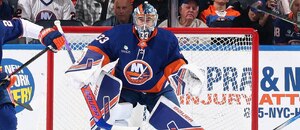 Český brankář David Rittich v zápase NHL proti Seattlu