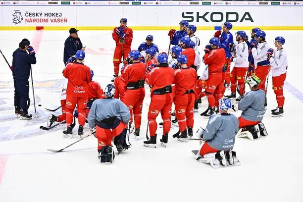 Trénink české hokejové reprezentace před Swiss Ice Hockey Games 2025