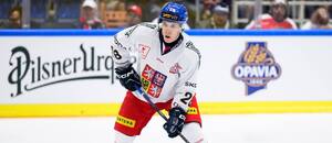 Obránce Jiří Ticháček v utkání české hokejové reprezentace proti Finsku