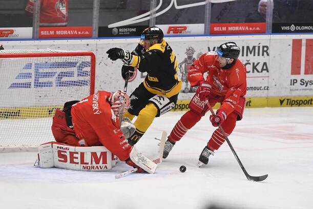 Hokejový zápas Olomouc vs. Litvínov v&nbsp;sezóně Tipsport ELH 2025-26. Oba týmy proti sobě nastoupí i&nbsp;v&nbsp;dnešním 32. kole.