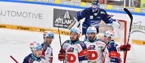 Hráči Pardubic se radují z gólu proti Kometě Brno v utkání Tipsport extraligy