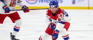 Tomáš Galvas během semifinále MS juniorů v hokeji 2026, o den později spolu s Adamem Jiříčkem vyhrál svou třetí medaili u MS U20