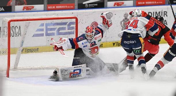 Pardubický brankář Roman Will v&nbsp;utkání proti Olomouci