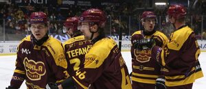 Radost hokejistů Jihlavy po vyhraném zápase Maxa ligy proti Zlínu