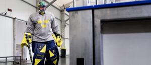 Švédský brankář na tréninku