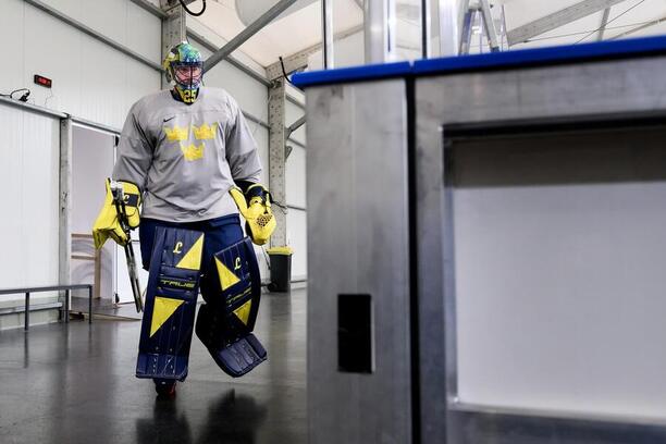 Švédský brankář na tréninku