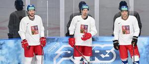 Tři osobnosti české hokejové reprezentace - zleva Tomáš Kundrátek, Roman Červenka a David Pastrňák.