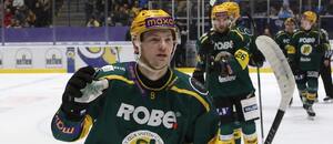 Vsetínský forvard Štěpán Matějček po gólu, fotka ze zápasu Vsetín vs. Zlín