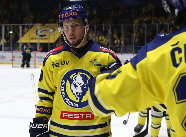 David Březina z&nbsp;Přerova v&nbsp;utkání Maxa ligy proti Zlínu