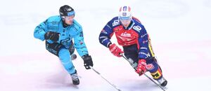 Nicholas Jones a Vladimír Sobotka v zápase mezi Karlovými Vary a Pardubicemi