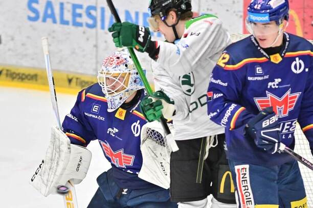 Brankář Matyáš Mařík ve druhém letošním zápase mezi Motorem a&nbsp;Mladou Boleslaví