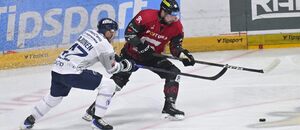 Ville Lajunen z Plzně a Devin Shore ze Sparty v posledním vzájemném zápase