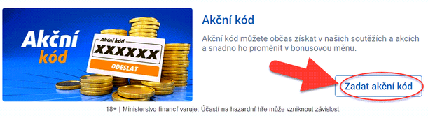Kde najdete kolonku pro vložení Tipsport VIP akčního kódu