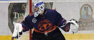 Litoměřický brankář Martin Michajlov v akci