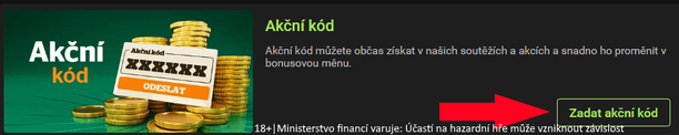 Šipka ukazuje, kam zadat Chance VIP akční kód v&nbsp;zákaznickém účtu