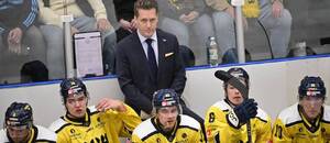 Záběr na švédskou střídačku, fotku ze zápasu v rámci Beijer Hockey Games