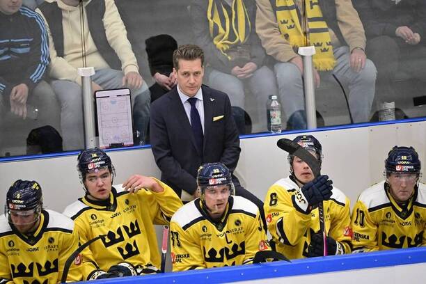 Záběr na švédskou střídačku, fotku ze zápasu v rámci Beijer Hockey Games