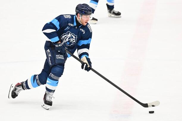 Jakub Rychlovský v&nbsp;zápase Bílých Tygrů Liberec v&nbsp;přípravě na Tipsport extraligu ledního hokeje 2026/2027